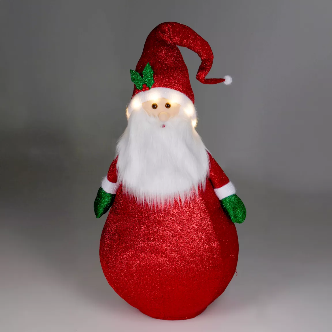 Père Noël lumineux à piles (H120 cm) Pliable Rouge pailleté