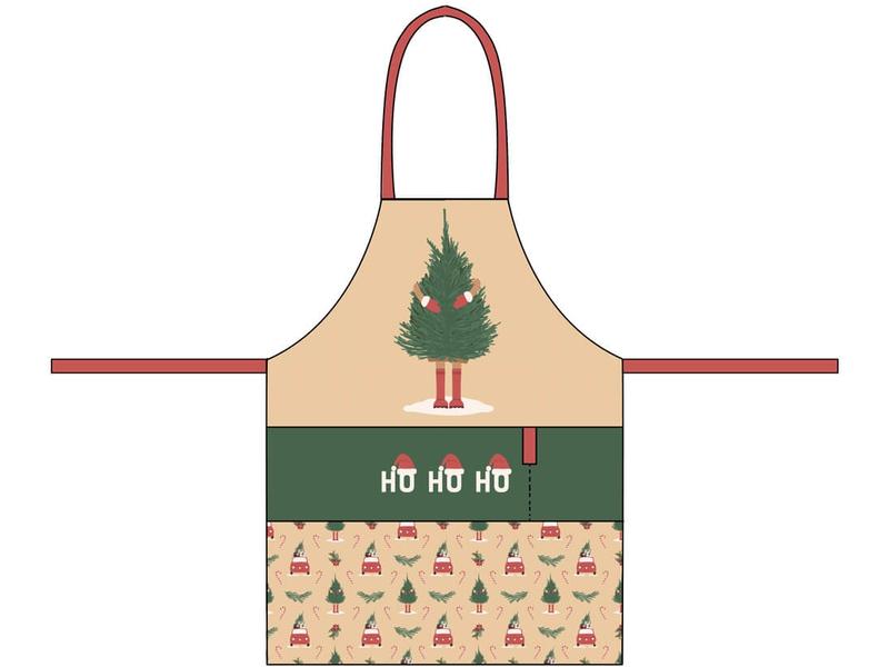 Chic Mic Kochschürze ho ho ho Beige/Grün/Rot Küchenschürze