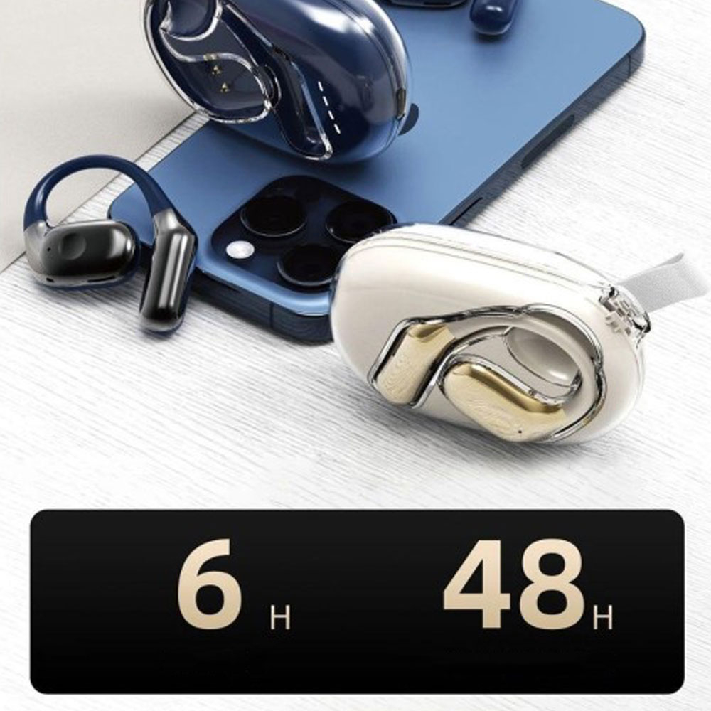 Stereo Open-Ear Bluetooth 5.3 Sport Kopfhörer mit Ohrbügel   Mikrofon und Ladecase (IPX5) - Beige