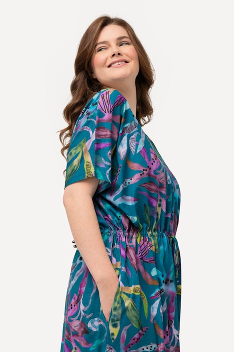Midikleid, V-Ausschnitt, Halbarm, Biobaumwolle