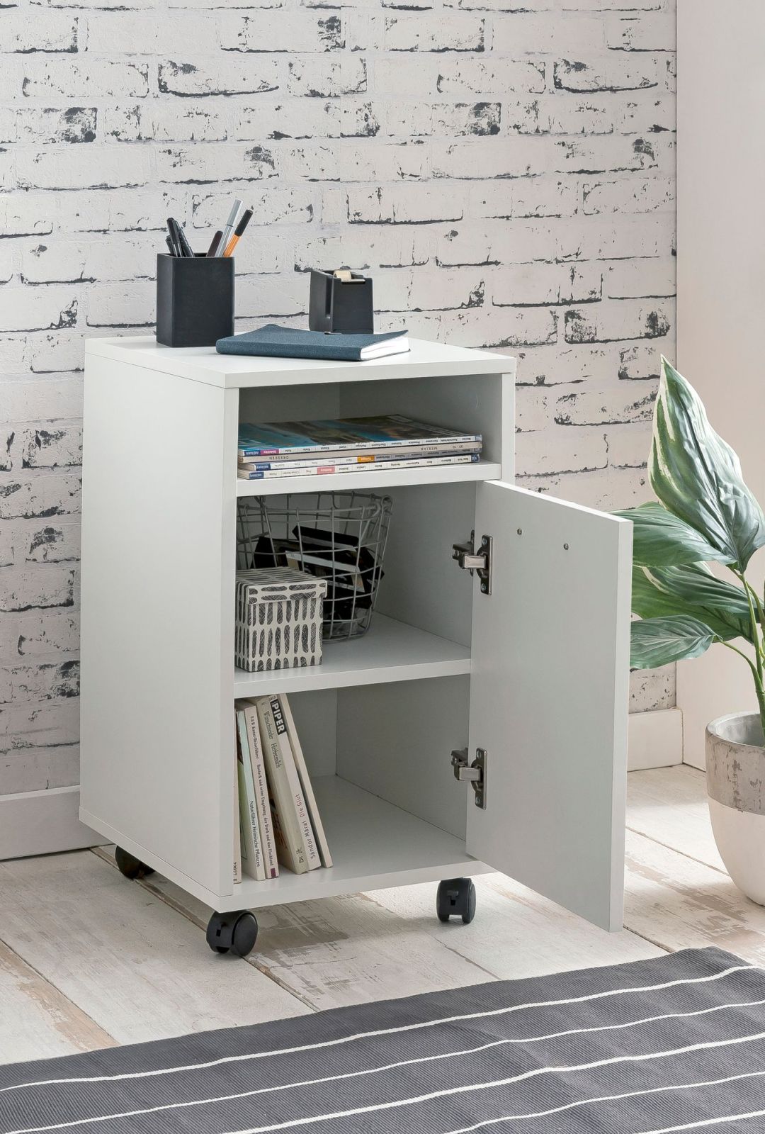 Rollcontainer - weiß - eine Tür - 33 cm breit