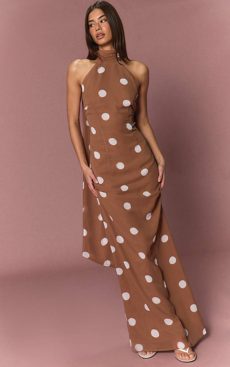 Ocre Robe Longue En Mousseline À Col Licou
