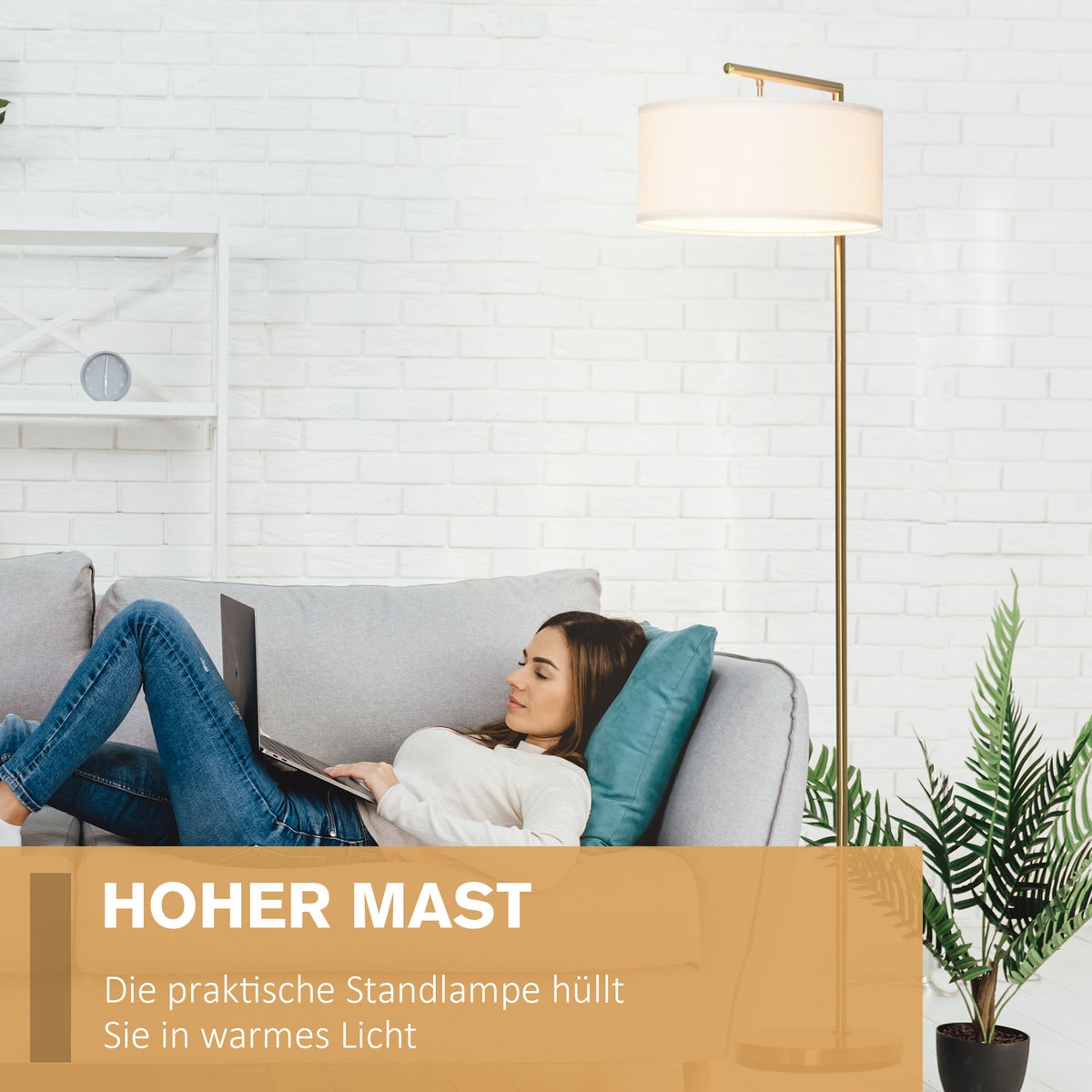 HOMCOM staande lamp, 47 x 37 x 153 cm, linnen, goud+wit