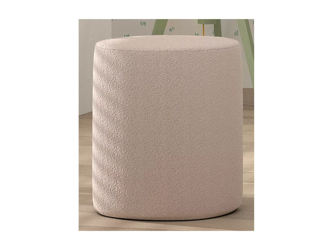 CONNIE - Pouf Rond 41cm Tissu Bouclé Rose
