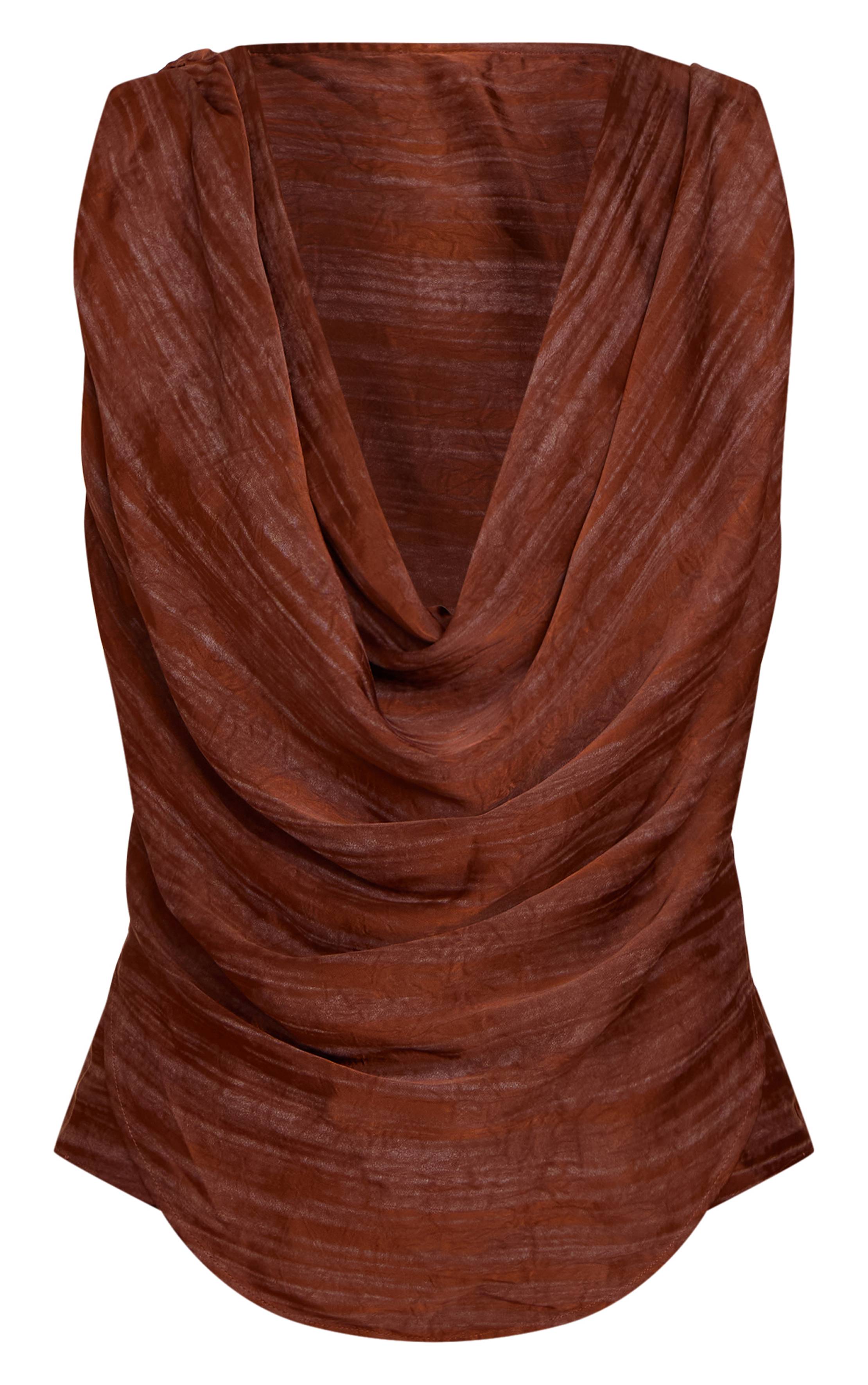 Marron Haut À Col Bénitier En Satin Mat À Rayures