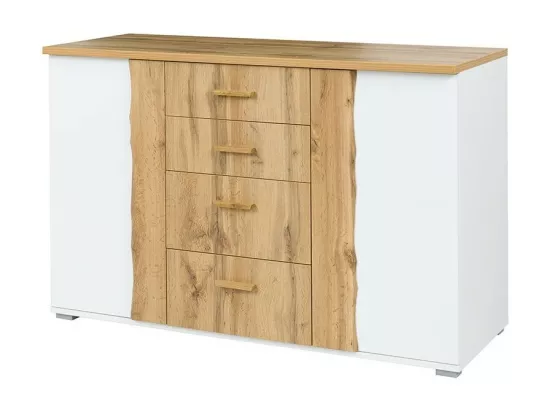 Chambre WOOD coloris chêne et blanc avec lit 160x200 LED, commode, chevets et armoire