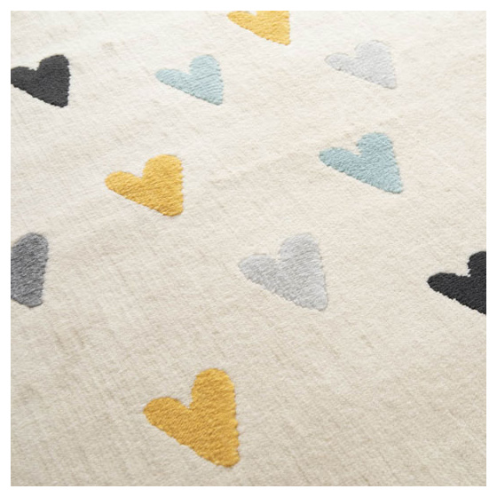 Tapis chambre d'enfant - petits cœurs - beige et motifs colorés - 80 x 150 cm