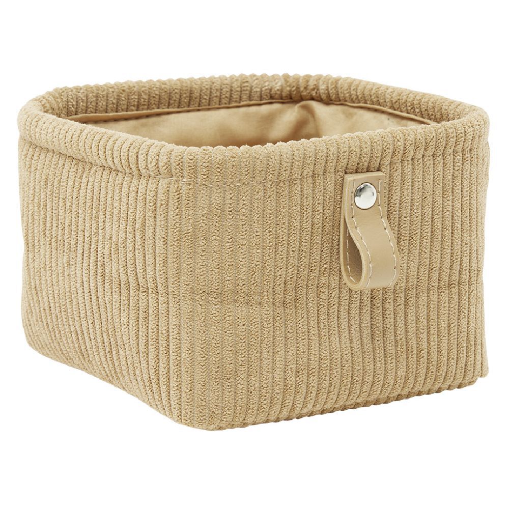 Panière de rangement velours côtelé beige - 14x14xH9 cm