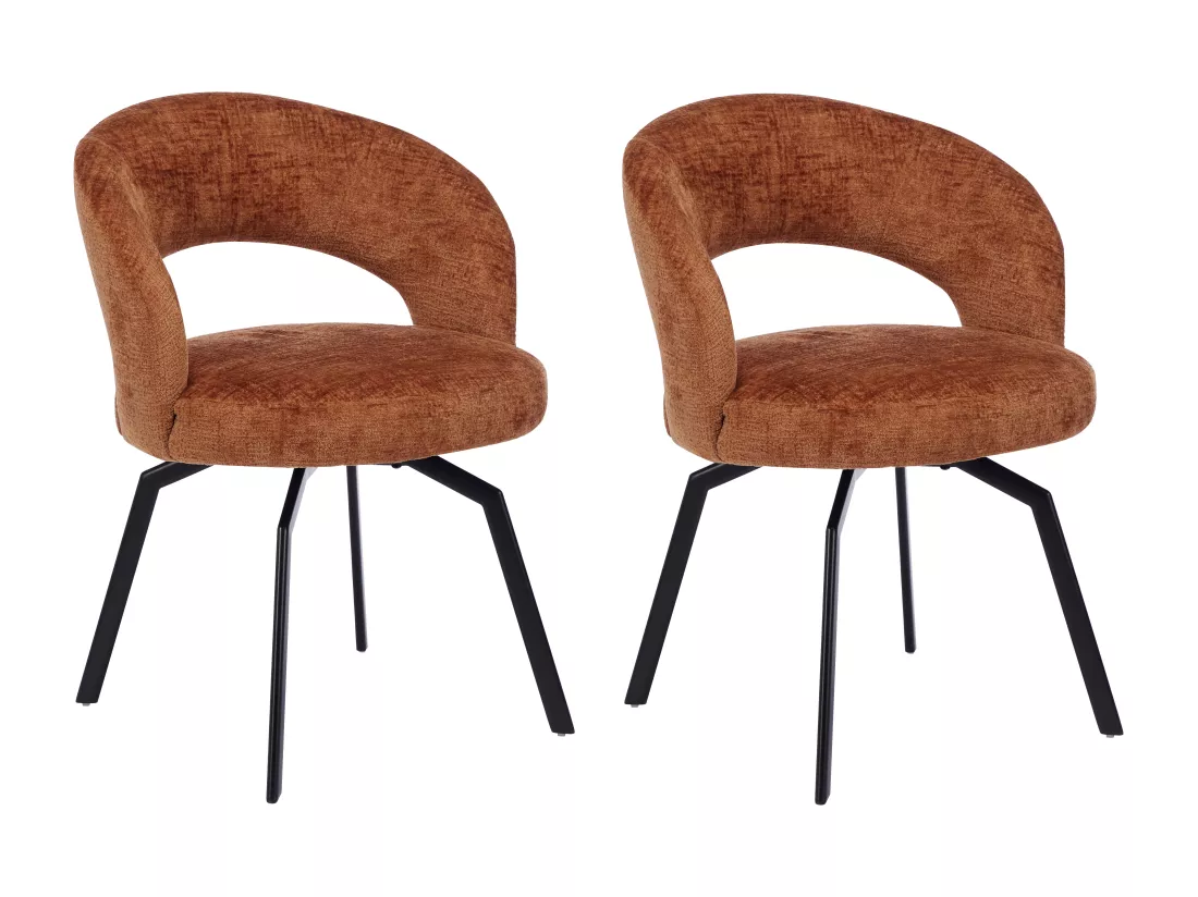 Lot de 2 chaises pivotantes en tissu texturé et métal noir - Terracotta - MILEANE