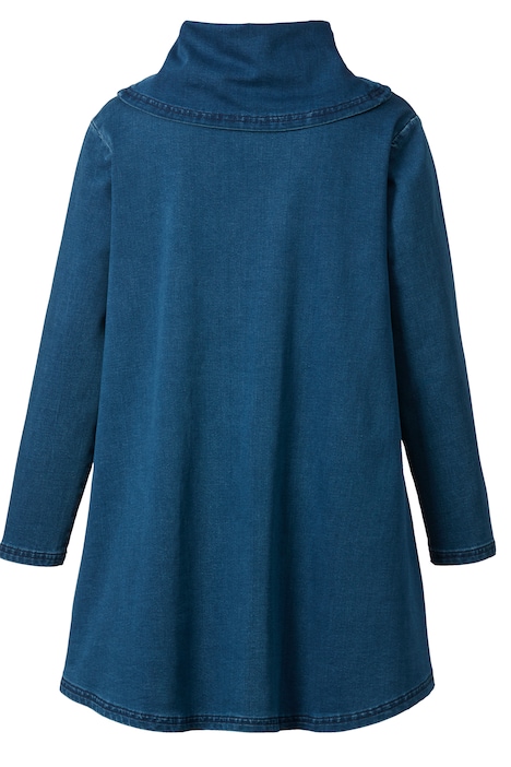 Long-Sweater, A-Line, weiter Stehkragen, Langarm, Saumvolant