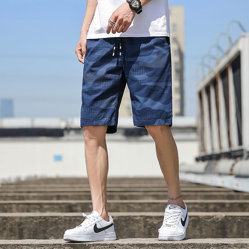 Lefitt - Shorts met trekkoord en camouflageprint