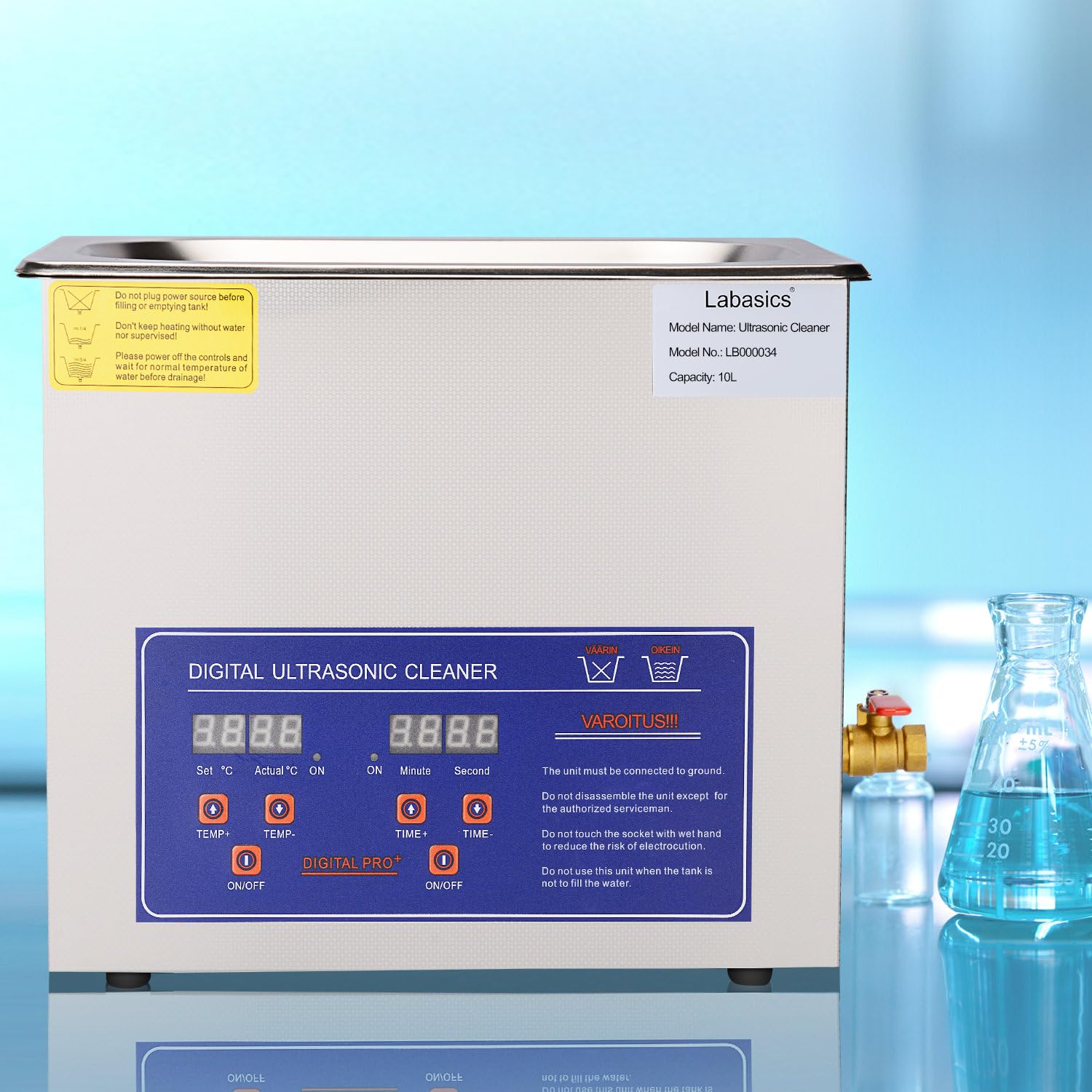 Labasics Ultraschallreiniger, Professioneller Allzweck-Ultraschallreiniger aus Rostfreiem Stahl mit Digitalanzeige-Timer und Wärmesteuerung für Labor 220V, 10L