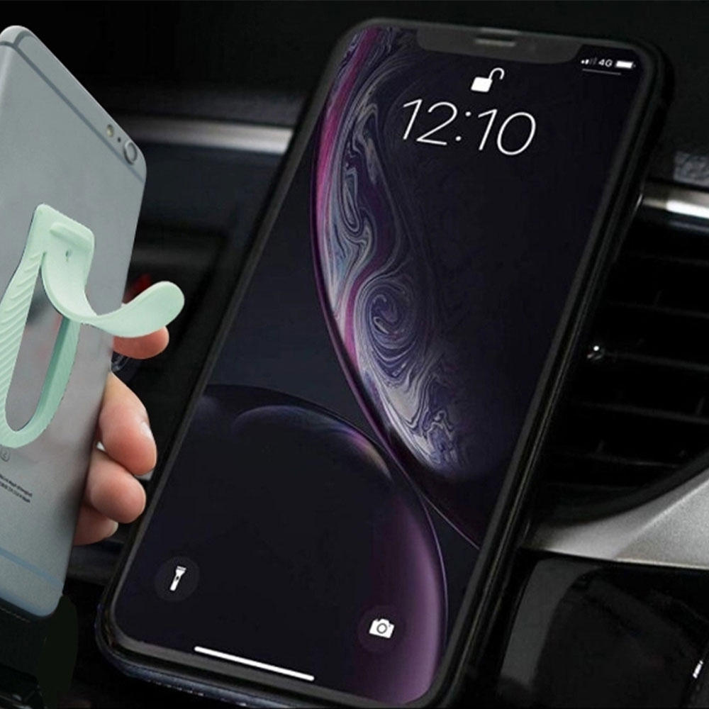 3in1 Handy Silikon Fingergriff Click Halterung Auto Lüftungsgitter / Aufsteller / Selfiehalterung - Weiss