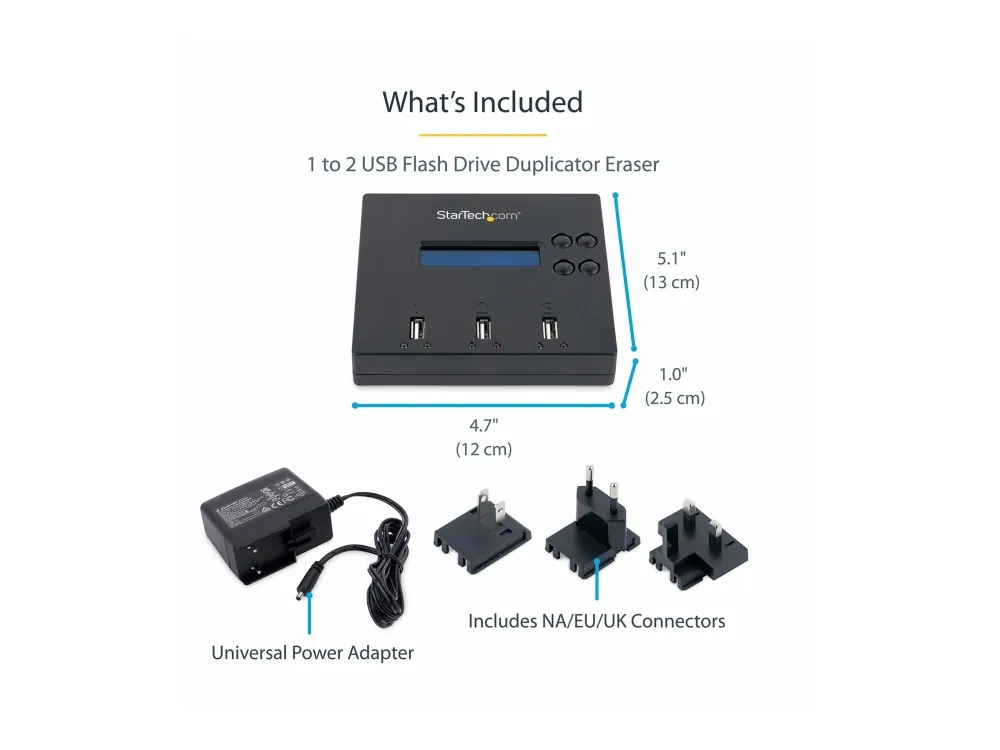 StarTech.com 1:2 Standalone USB Duplicator and Eraser - Memory Stick Cloner - USB 2.0 Flash Drive Copier / Thumb Eraser (USBDUP12) - USB drev duplikator - 2 bays - for P/N: SVA5H2NEUA