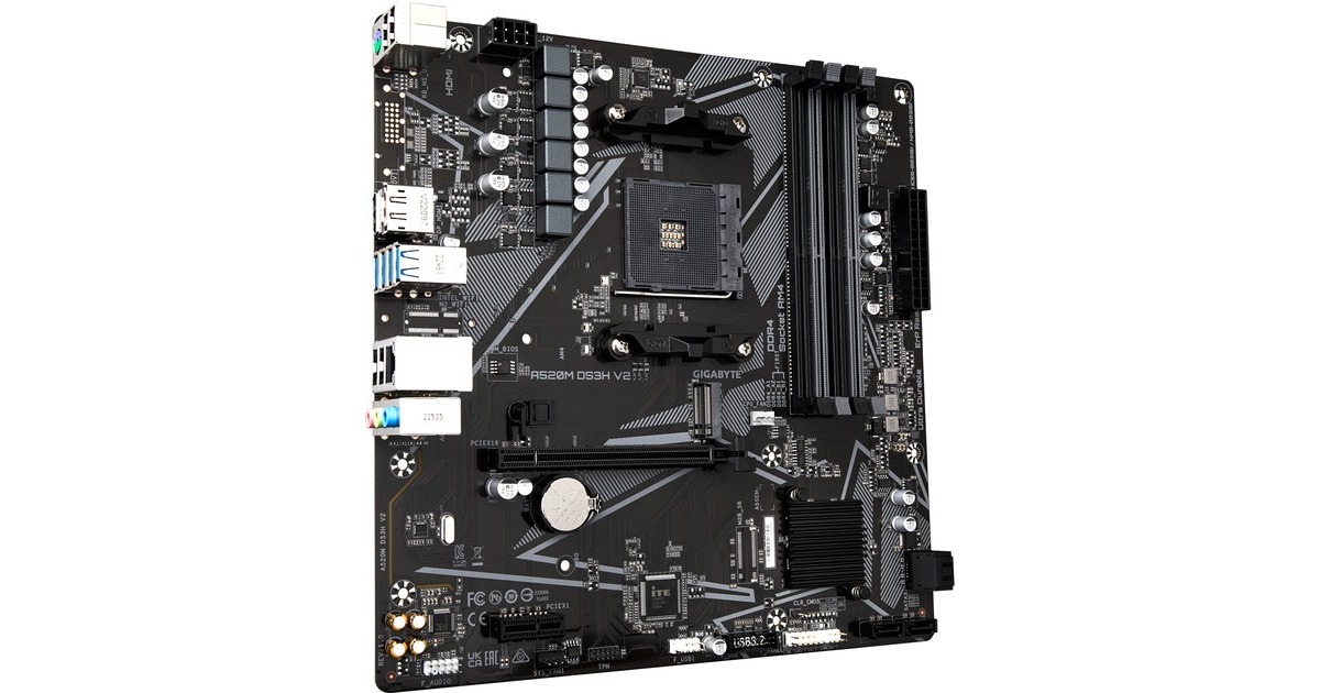 GIGABYTEA520M DS3H V2 socket AM4 moederbord  (Zwart/grijs, RAID, Gb-LAN, Sound, µATX)