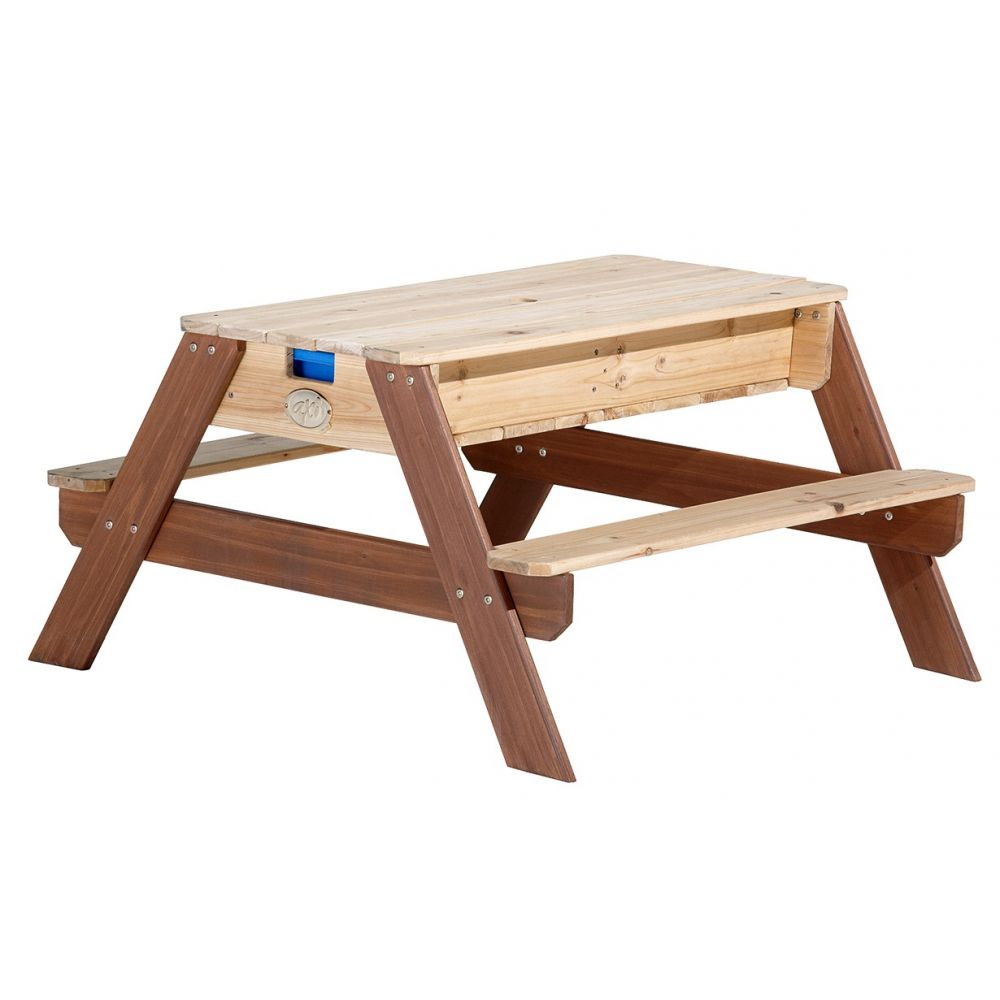 Axi table sable et eau nick brun avec parasol vert blanc 90x80x56cm