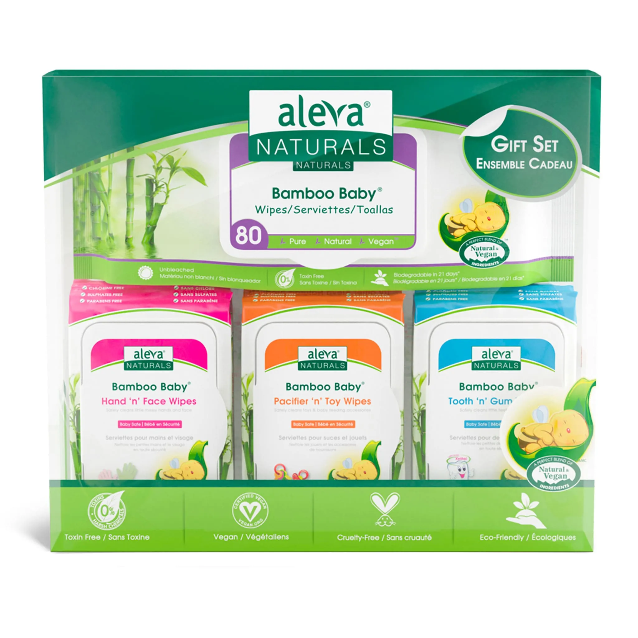 Aleva Naturals Ensemble Cadeau Serviettes Lingettes Bambou