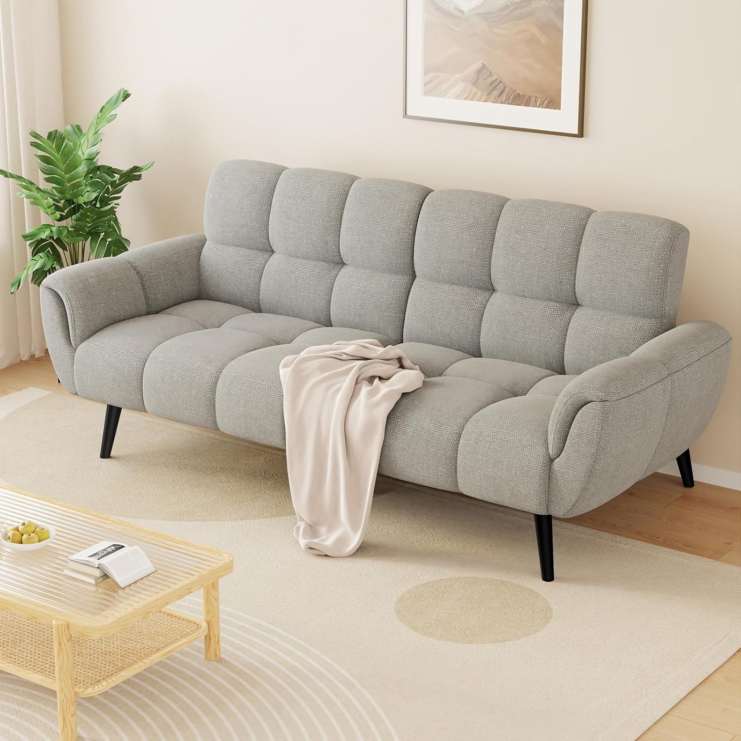 Sofa Mit Schlaffunktion, Klappsofa Sofa 3 Sitzer, Schlafsofa 155x85cm, Bequemes Geeignet Für Wohnzimmer, Büro, Lounge, Zimmer, Schlafzimmer (Hellgrau)