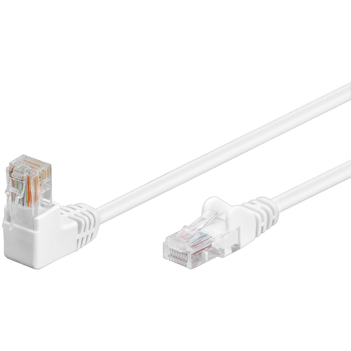 Patchkabel CAT 5e, 1x 90° vinklad, U/UTP, vit, 5 m