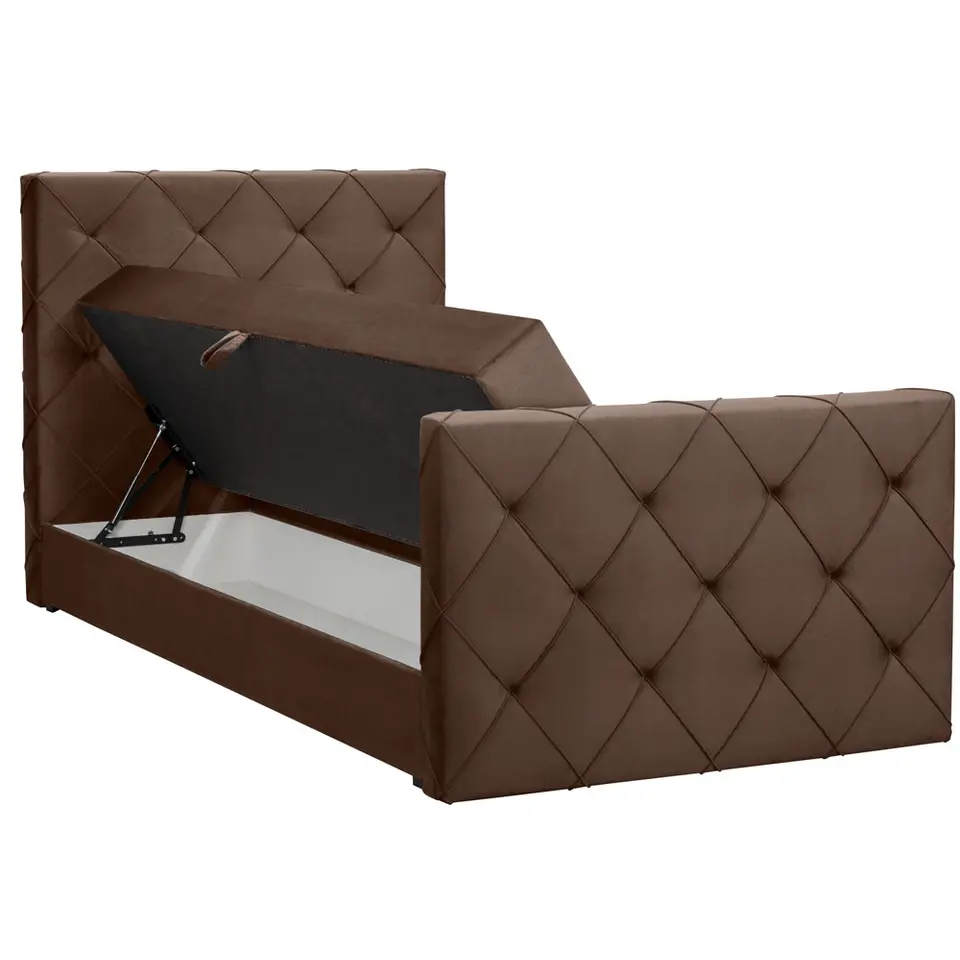 Boxspring met opbergruimte en voetbord Liv geruit - bruin - 120x200cm