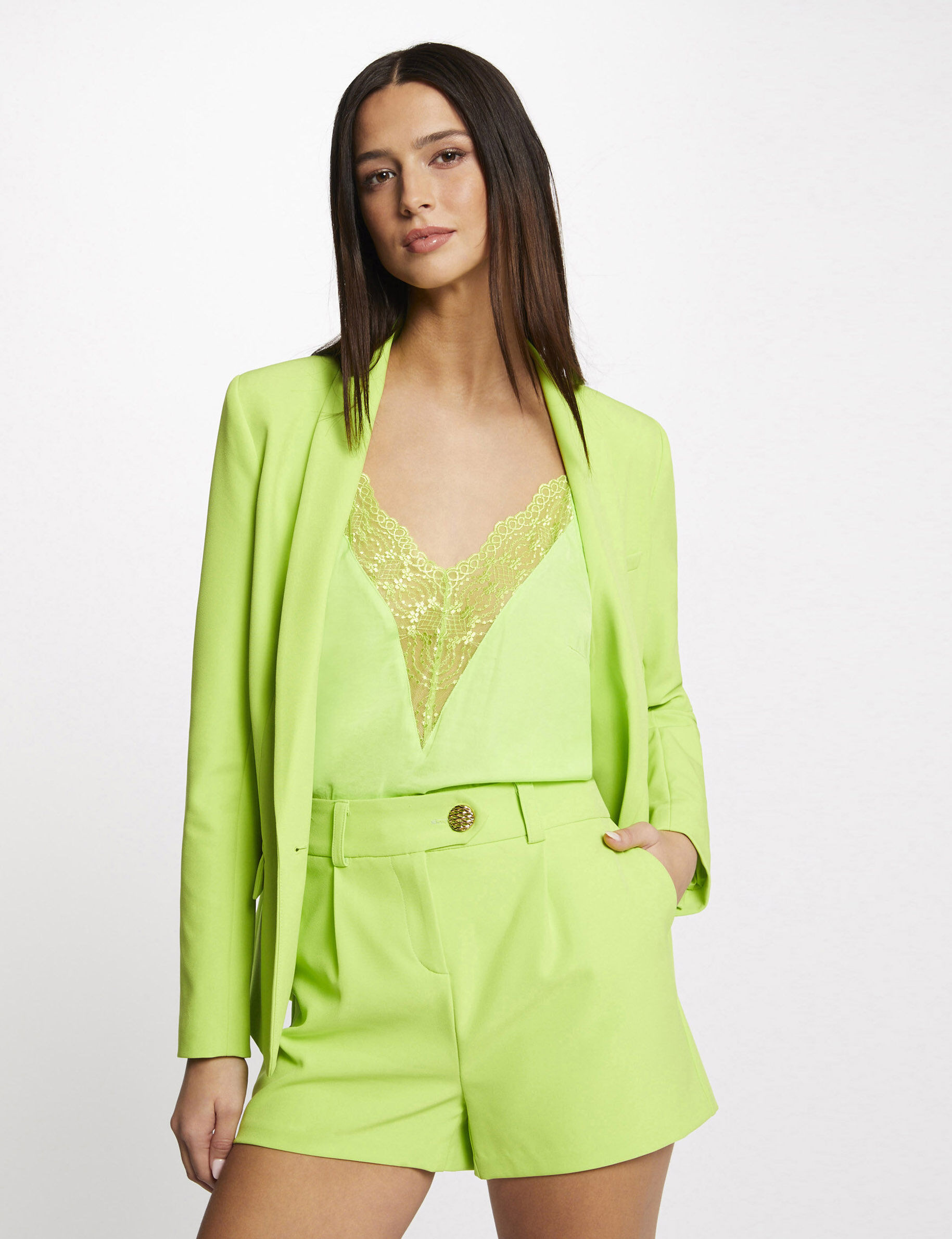 Short city droit à pinces anis femme - anis