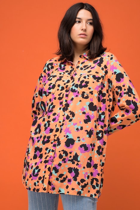 Hemdbluse, Boxy Shape, Color-Leo, Hemdkragen, Langarm