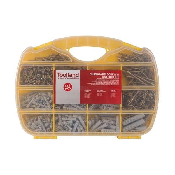 TOOLLAND Mala com Parafusos e Buchas para Aglomerado (632pcs) - HAS14