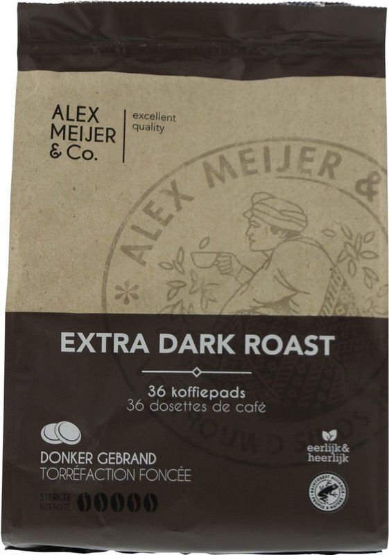 Alex Meijer - Extra Dark Roast Koffie - Koffiepads - Zak 36 stuks x 6,94 gram
