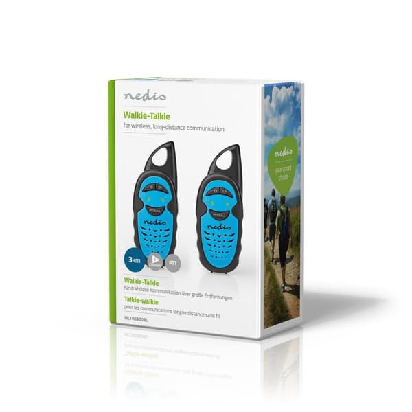 Nedis Walkie-Talkie Set | 2 håndsett | Opp til 3 km | Frekvens kanal: 3 | PTT | Opp til 3 timer | Blå / Sort