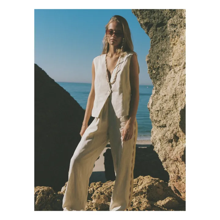 Soleil Soleil Pantalon Celine Broderies Lin | Ecru