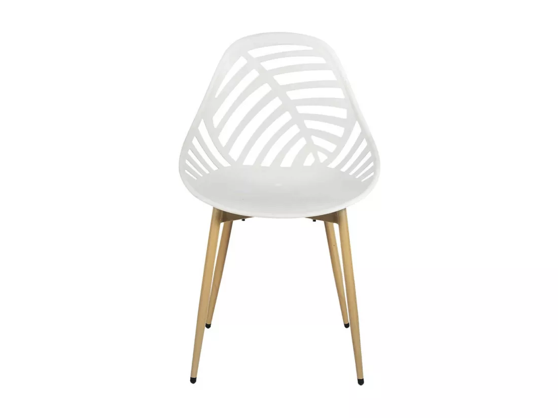 SAORI - Lot de 4 Chaises de Jardin Coque Plastique Ajourée Blanc Pieds Métal