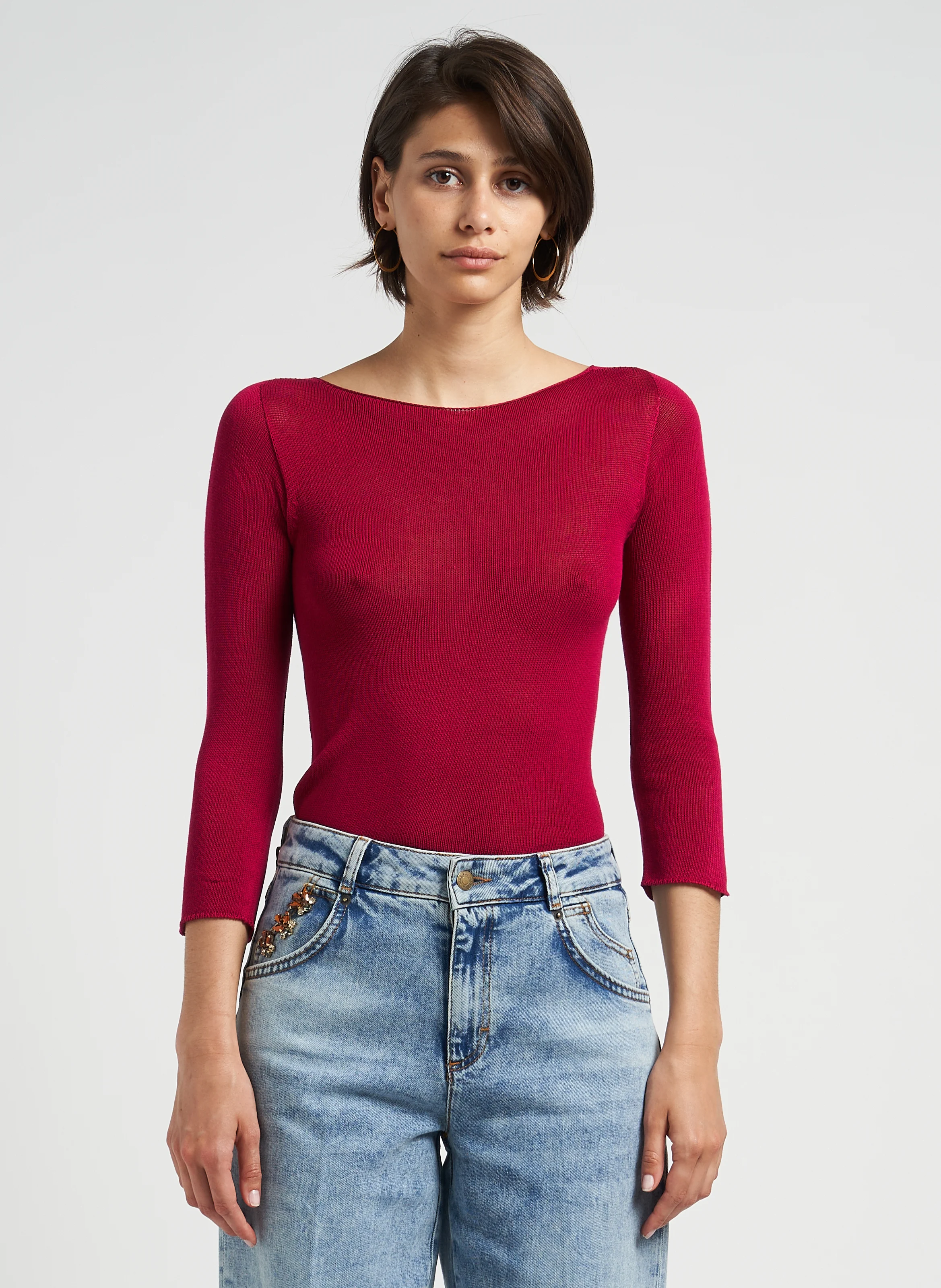 ESILE - Pull tricot à encolure bateau | Rouge