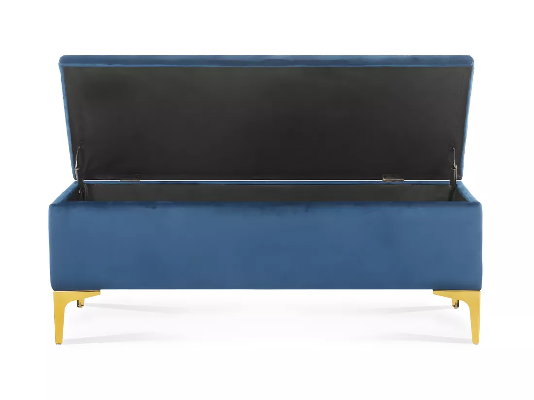 Banquette Coffre Chloé velours Bleu pieds or