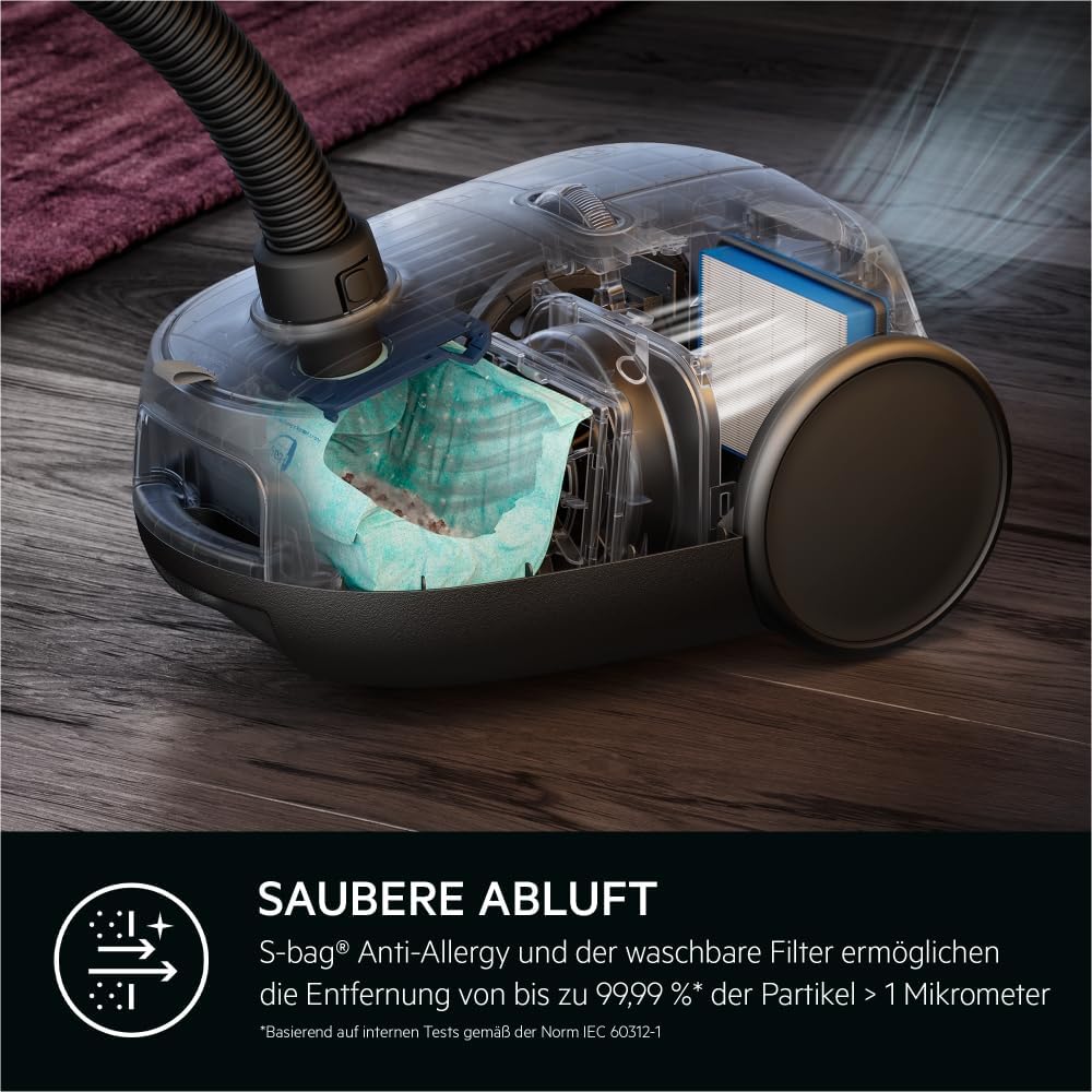 AEG AB61H6SW Staubsauger mit Beutel / hohe Saugleistung auf allen Böden / inkl. Zusatzdüsen / 50 % Recyclingkunststoff / ideal für Asthmatiker, Allergiker, Haustierbesitzer / 12 m Kabel / 850 W / weiß