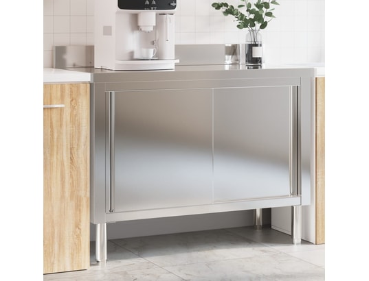 VIDAXL - Mobilier de cuisine Table de travail de cuisine avec portes coulissantes inox