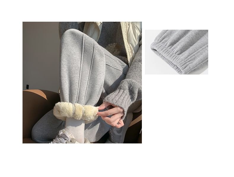 evanesce - Effen joggingbroek met hoge taille, wijde pijpen en chenillevoering