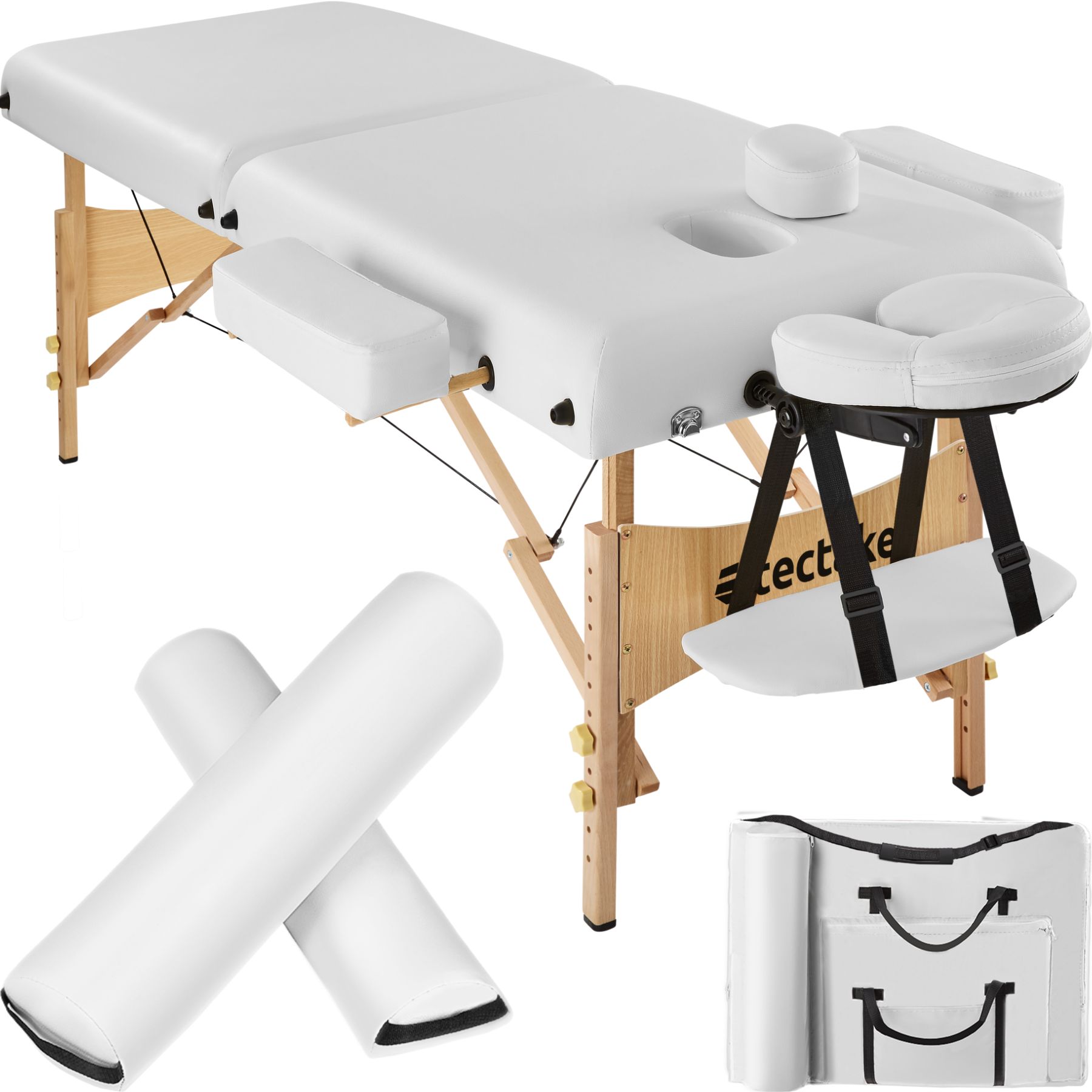 tectake® 2 Zonen Massageliege, inklusive Lagerungsrollen und Tragetasche, klappbar und höhenverstellbar, 220 x 83 x 65,5 - 87,5 cm