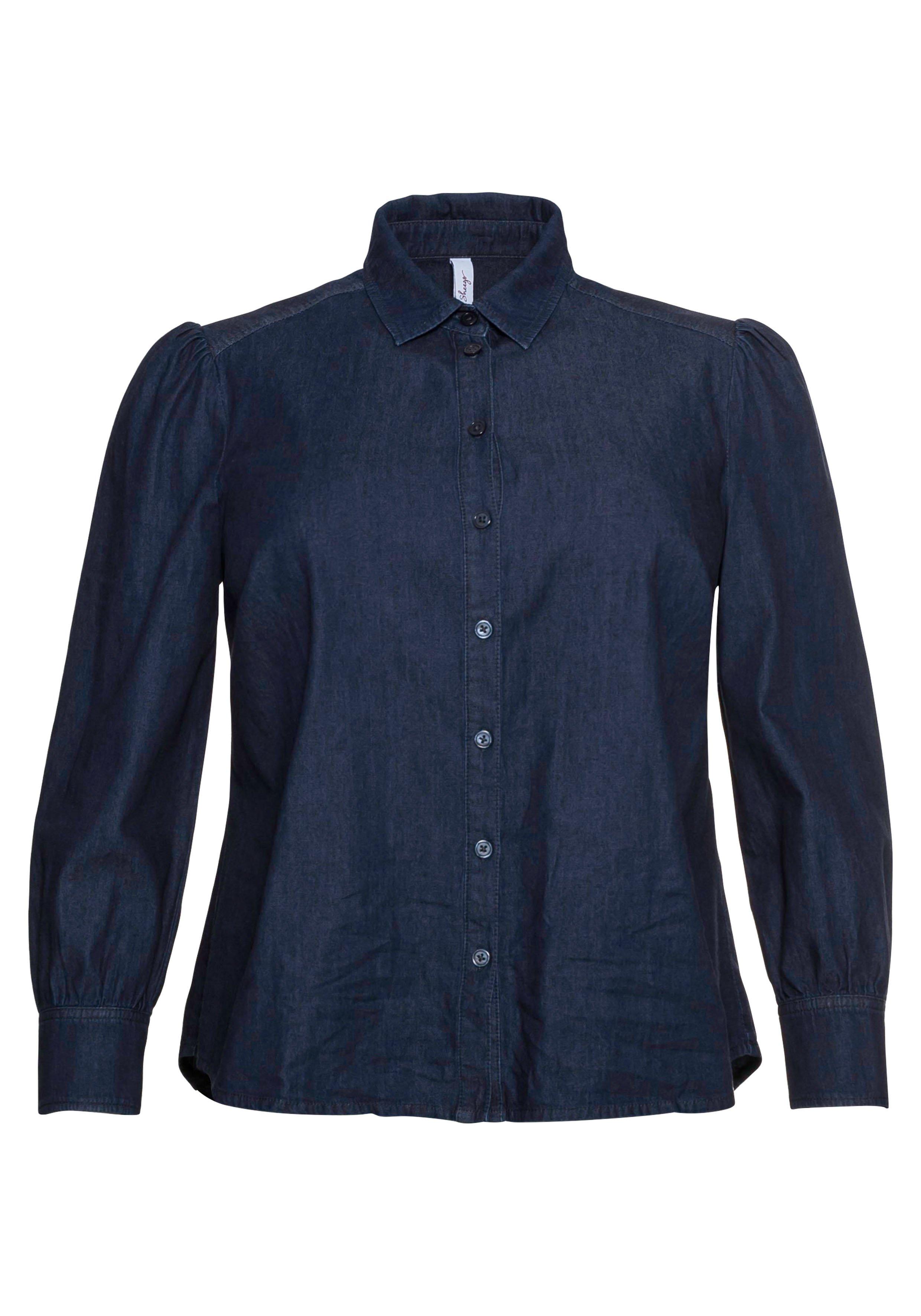 Jeansbluse mit angekräuselter Schulternaht