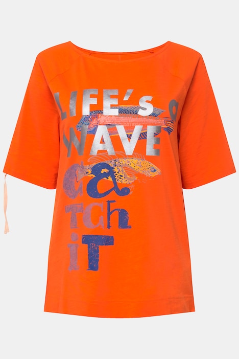 T-Shirt, Schrift-Print, Halbarm mit Raffung, OEKO-TEX MIG