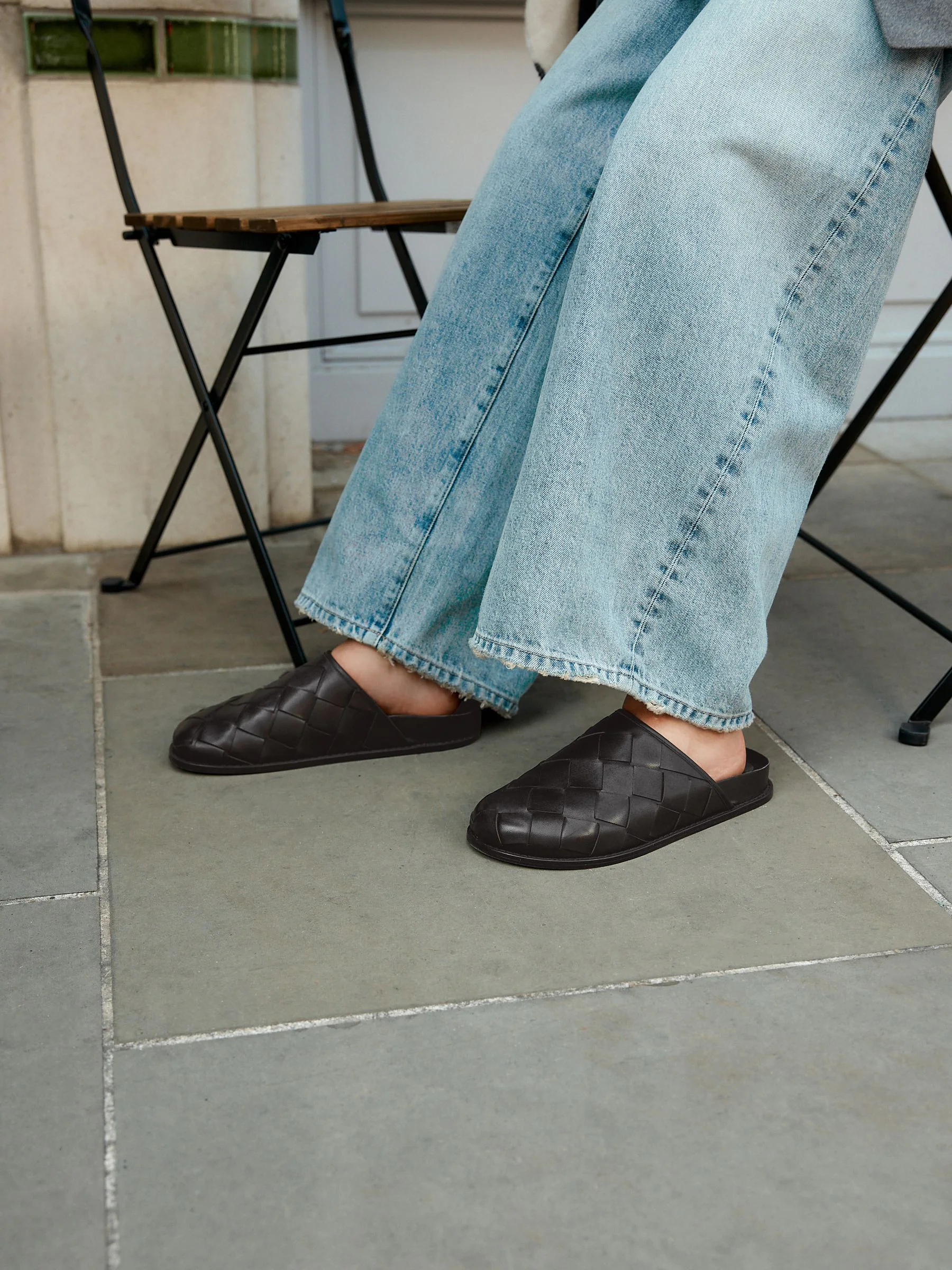 Zwart - Signature Premium Leather Weave Footbed Mules