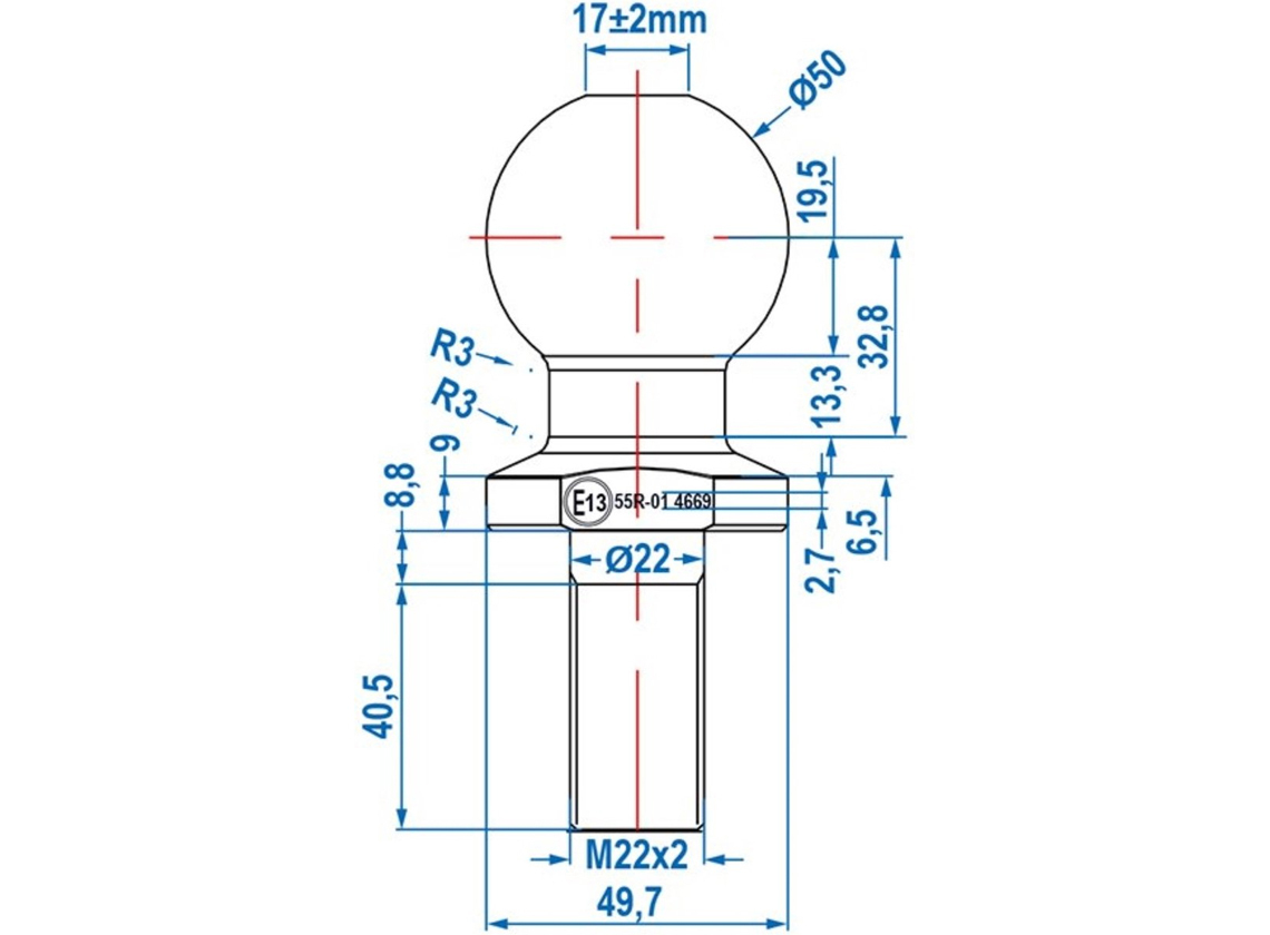 ProPlus 22 x 50 mm rechte trekhaakkogel