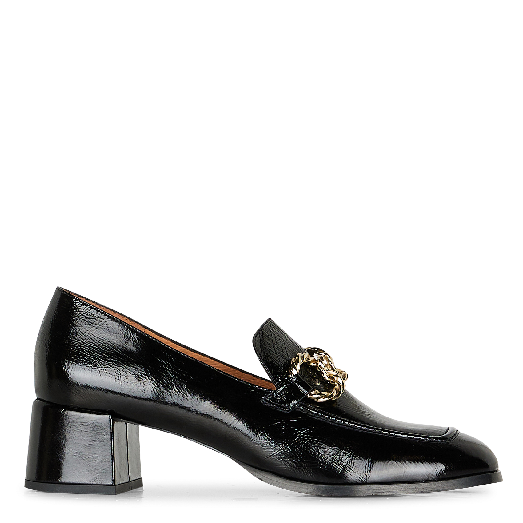 VINCENNES - Mocassins à talons en cuir brillant| Noir