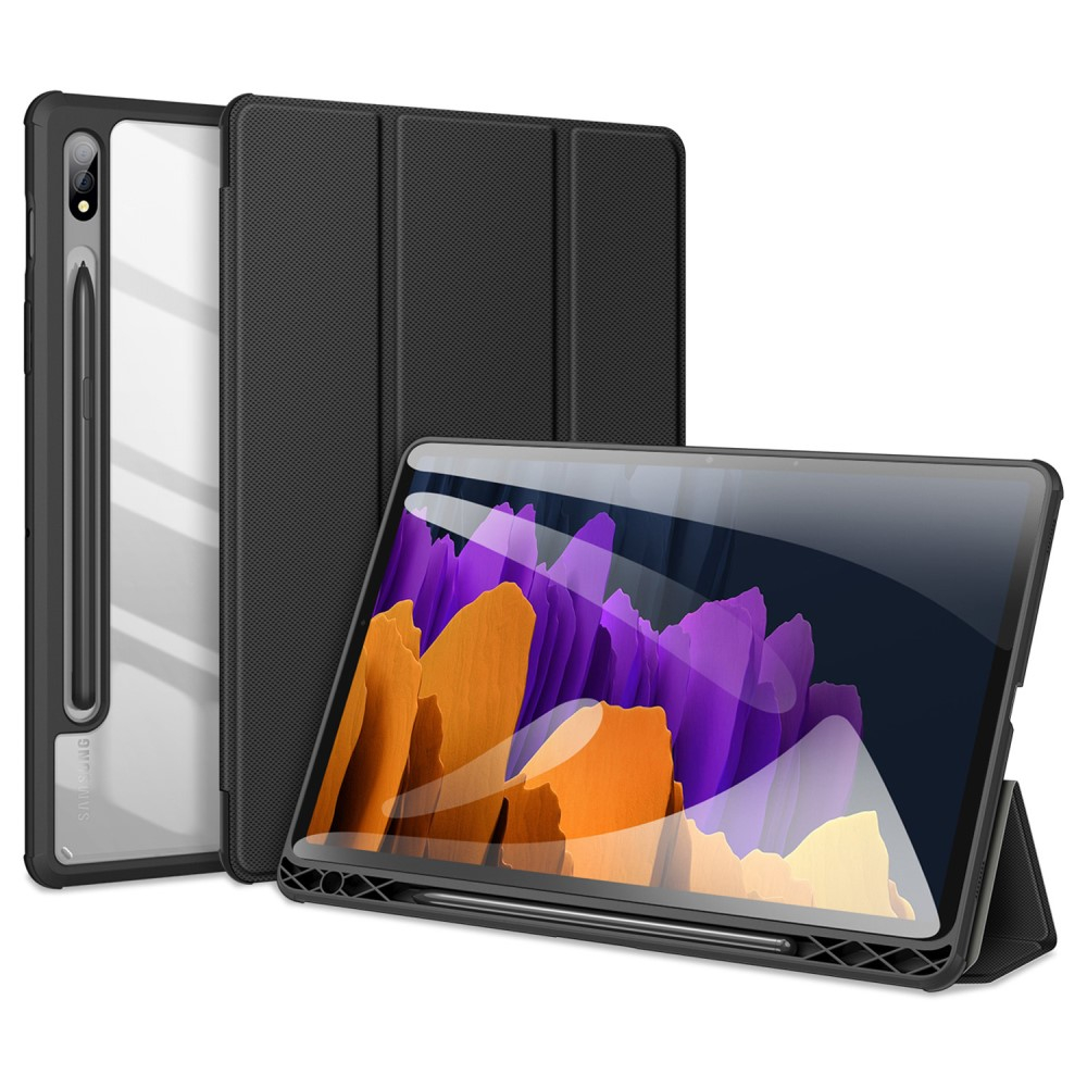 Samsung Galaxy Tab S8 / Tab S7 Leder Tasche Smart Cover Schutzhülle   S-Pen Halter - Schwarz