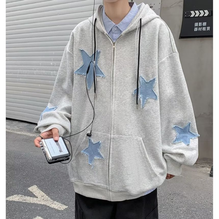 Bolgivy - Fleecegevoerde hoodie met sterrenapplicatie en rits