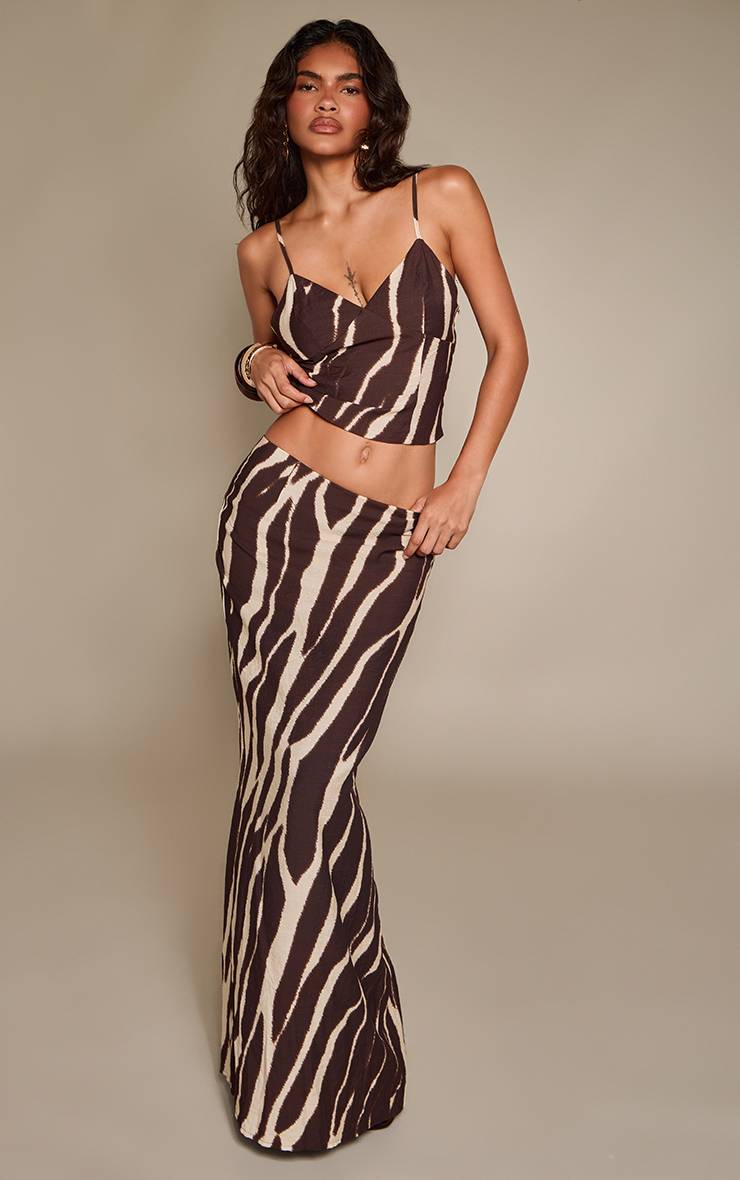 Marron Ensemble Jupe Longue Imprimé Abstrait