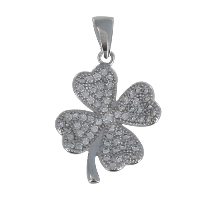 Pendentif Argent Rhodié Trèfle de Strass
