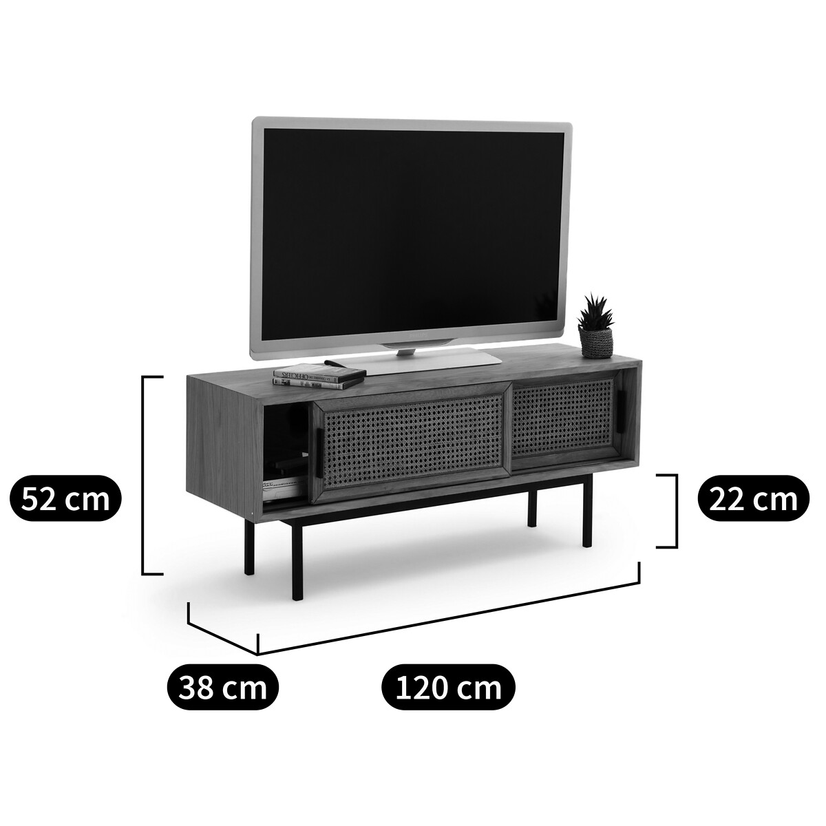 LA REDOUTE INTERIEURS<br>Banco para TV em carvalho e vime, 2 portas, Waska