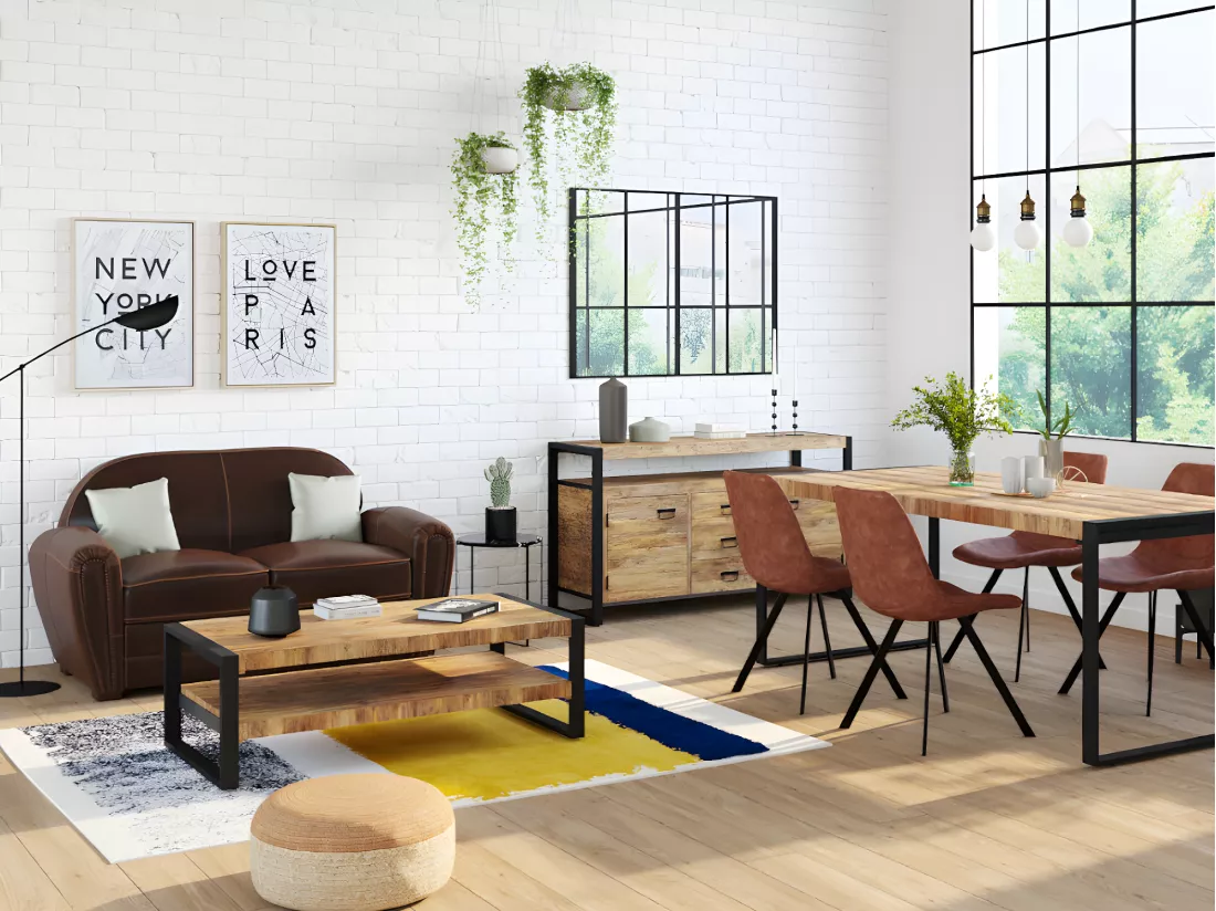 Canapé et fauteuil club BAUDOIN 100% cuir vieilli - Marron
