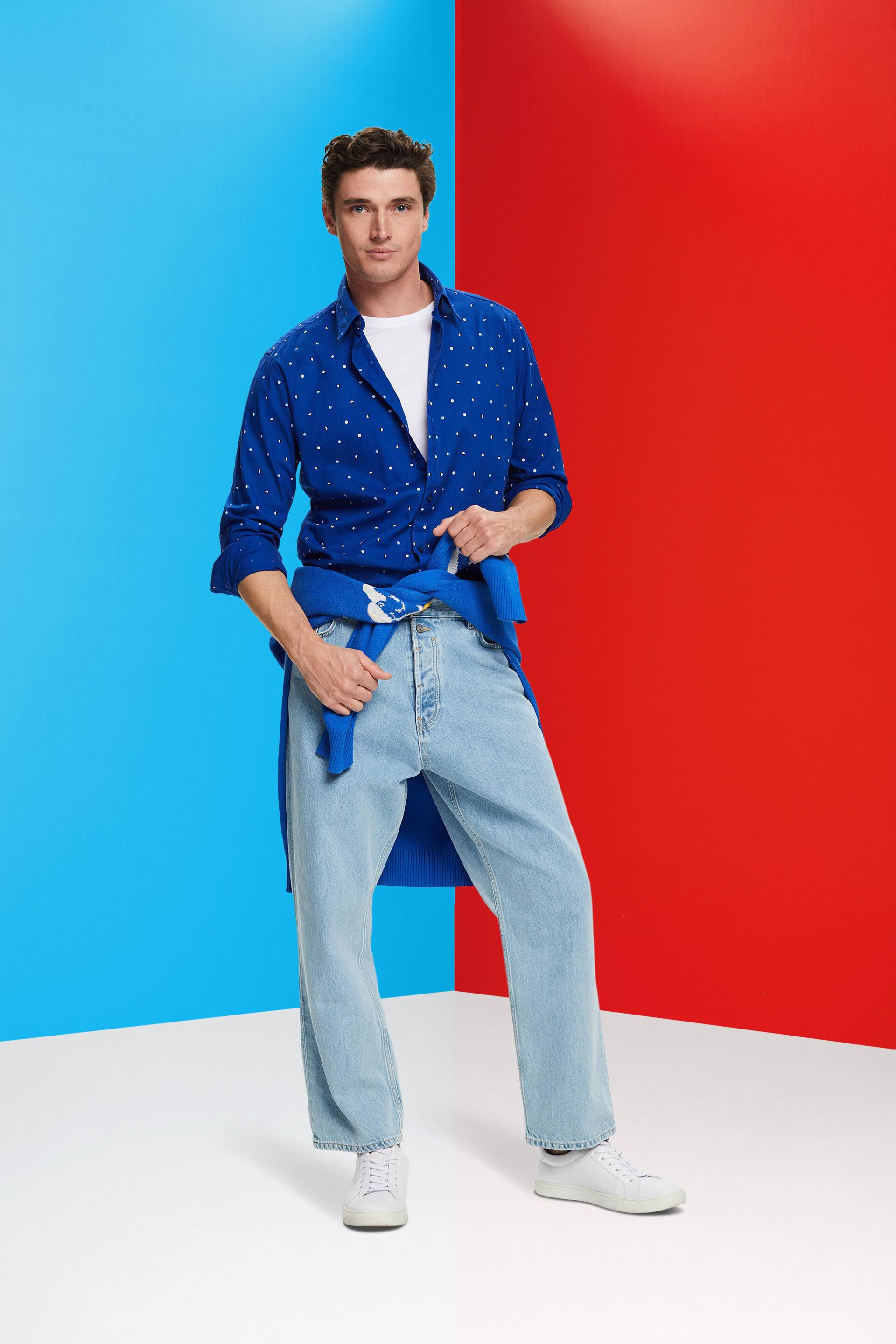 Chemise en coton flammé à motif à pois en forme de lune