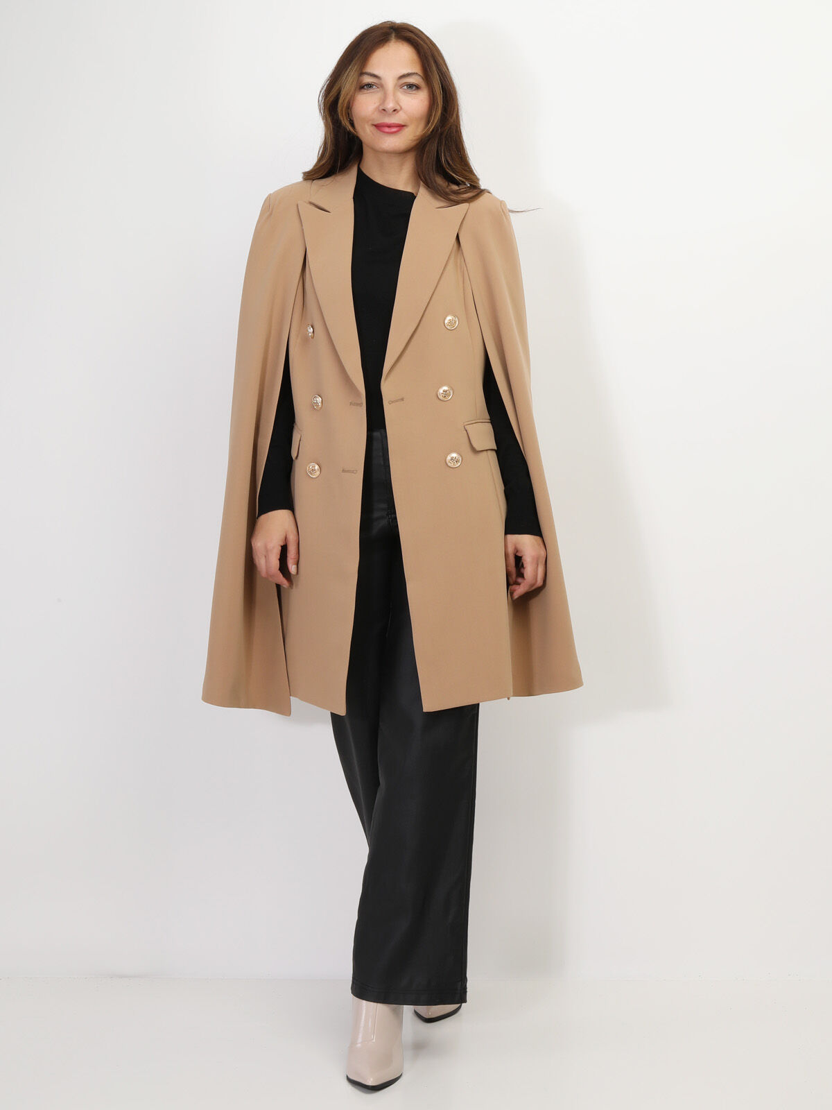 Manteau cape à boutons officier- Taupe